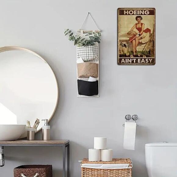 Sexy Pin Up Pinup Girl • Tin Sign • ‘Hoeing Ain't Easy’ • Big Boobs •Garter Belt - Picture 4 of 9